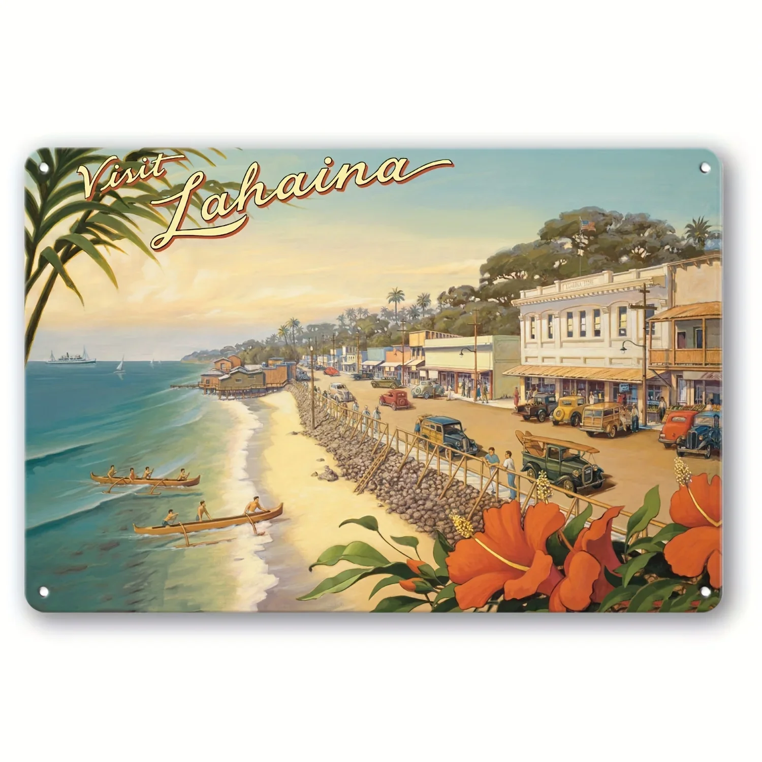Visita Lahaina - Maui, Hawaii Intersteam Navigation Company - Front Street Travel Poster Di Poster Vintage Metal Tin Sign