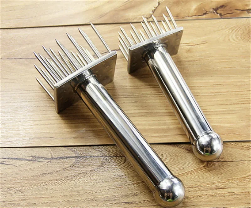 Stainless Steel Meat Needles Meat Hammer Pounders Wooden Handle Profession Tenderizer For Beef Tender Steak Kitchen Tools meat tenderizer meat hammer
