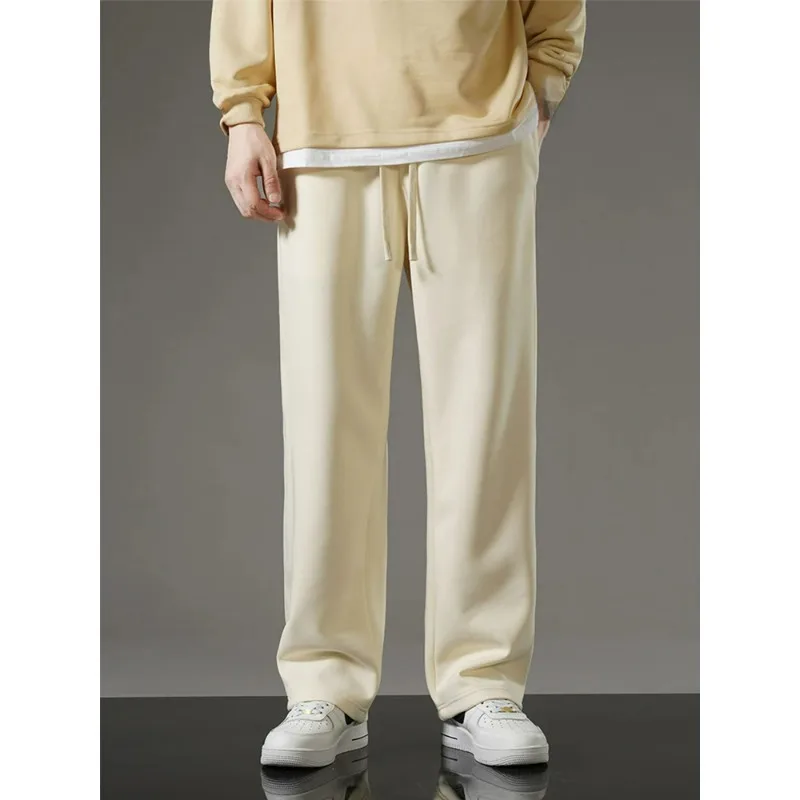 Spring Autumn Men Sweatpants Korean Fashion Sportswear Drawstring Wide Leg Straight Track Pants Cotton Casual Loose Trousers