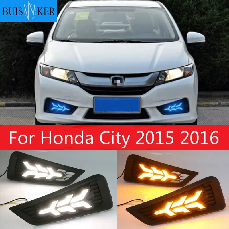 

1 комплект дневных ходовых огней дневного света 12 В ABS противотуманных фар крышка с желтым сигналом поворота для Honda City 2015 2016
