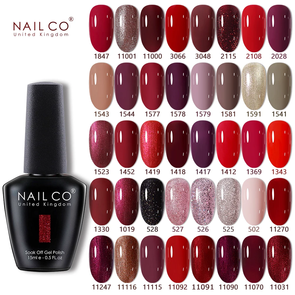 Nail Gel Polish, NAILCO 15ml, Brown Red Color, Semi-permanent UV, Manicure