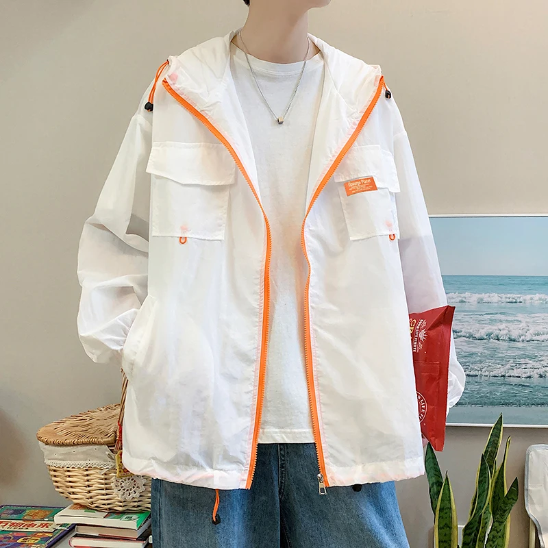 New Hoodies Jacket Coat Men Zipper Hooded Windbreaker Ins Streetwear Regular Fit Casual Outdoor Waterproof Jogging Boy Clothing