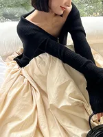 EWQ-Vintage تنورة شمسية عالية الخصر للنساء ، نحيف ، متوسط الطول ، متعدد الاستخدامات ، سحابة ، نصف منتفخ ، قيعان 2023 ، ربيع ، خريف ، 16U5762 1