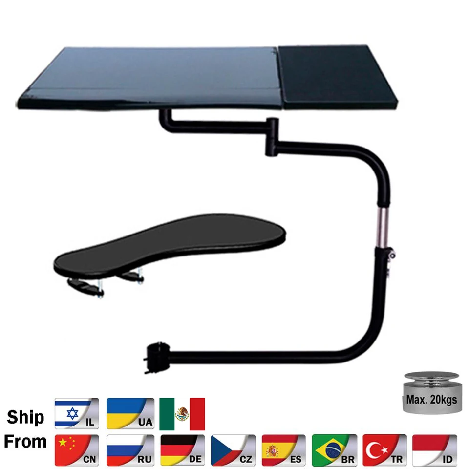 Denest Motion Chair Leg Clamping Keyboard Tray Holder with USB Fan Keyboard Mouse Pad, Size: 22.5, Black
