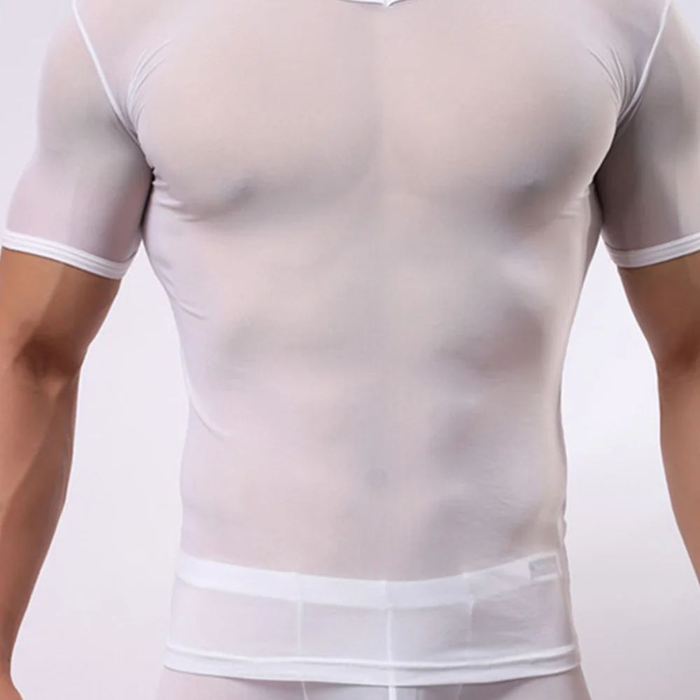 Men Underwear Short Sleeve Solid Color Round Neck Slim Tops T-Shirt