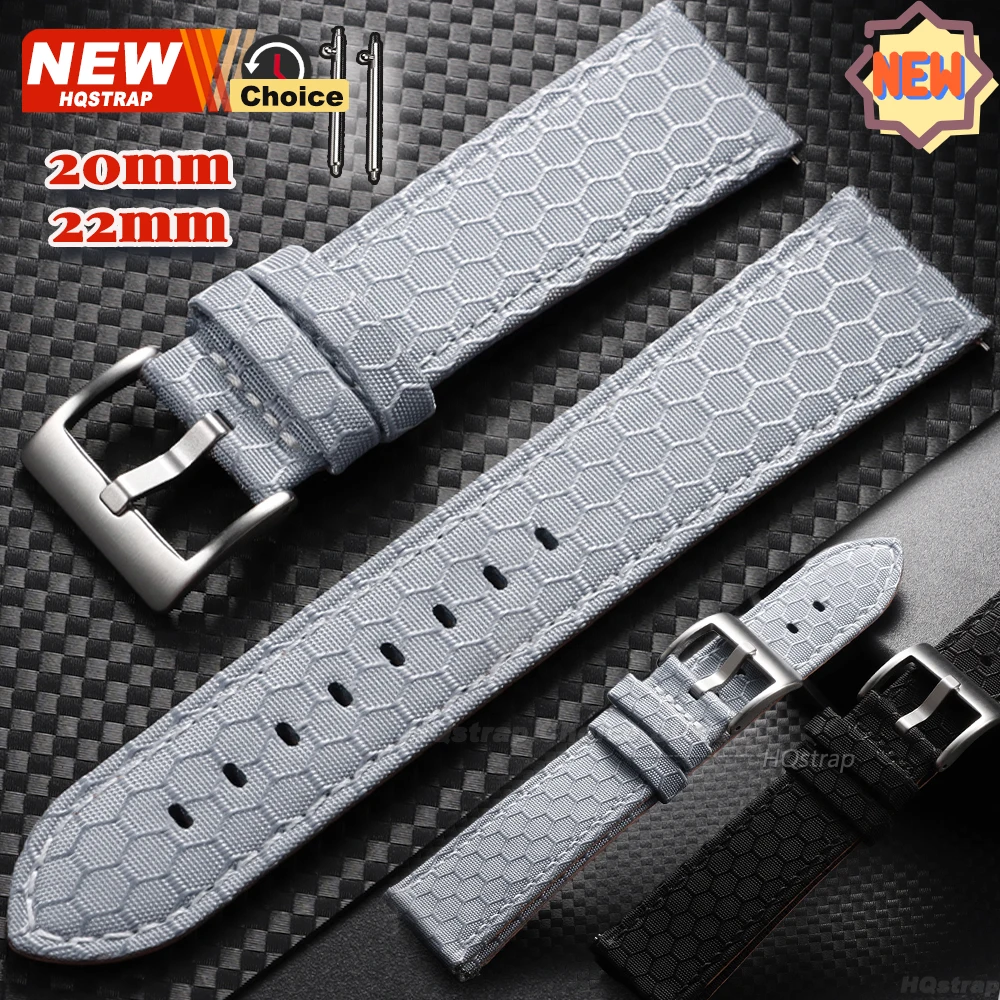 Universal Nylon and Leather Smartwatch Strap - Adjustable 22mm/20mm Band