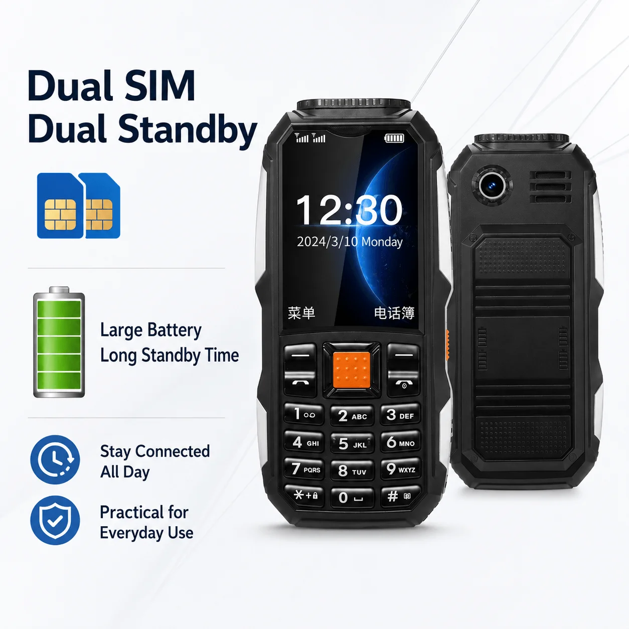 Mini Feature Phone Dual SIM Dual Standby Big Button Long Battery Dual Flashlight Portable Basic Mobile Phone Seniors Backup