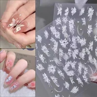 1 Sheet 5D Flowers Nail Stickers Embossed Decals Simple Acrylic Carve White Petal French Nail Art DIY Manicure Decoration 1