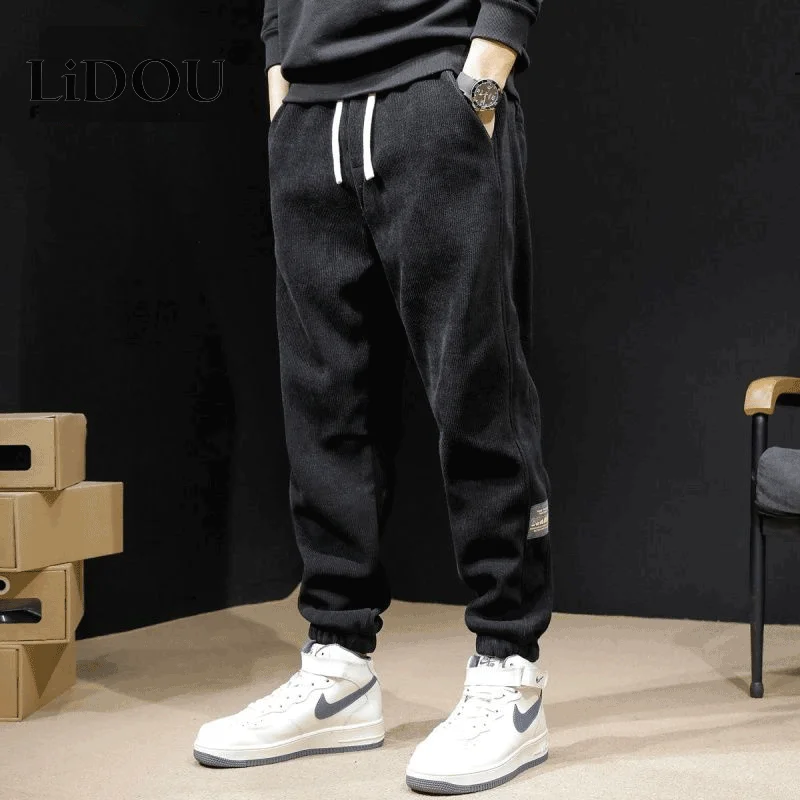 Spring Autumn Fashion Temperament Solid Color Harem Pants Men Harem Pants Korean Simple Simple Loose Male Trousers Trend Streetwear Clothes