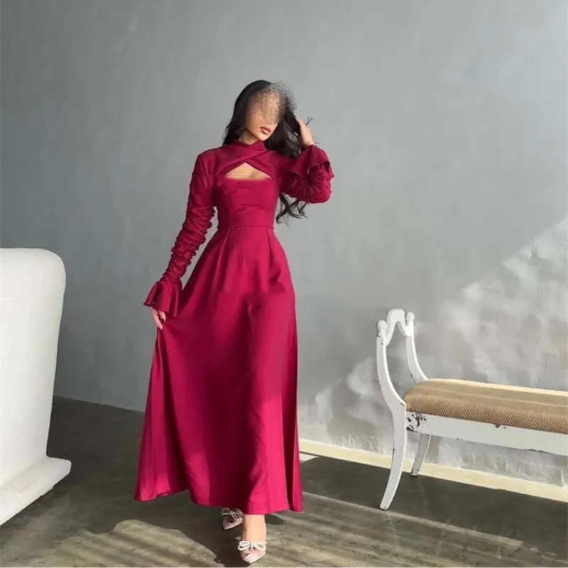 

AsaNagi Rose Red Mermaid Evening Cut-out Floor Length Prom Dresses Saudi Arabia Robes De Soirée Party Gown Dress 2023