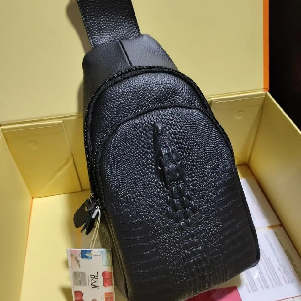

New Fashion Alligator Genuine Leather Men Waist Packs Male Casual Chest Pack Quality Boy Brand Designer Chest Shoulder Package