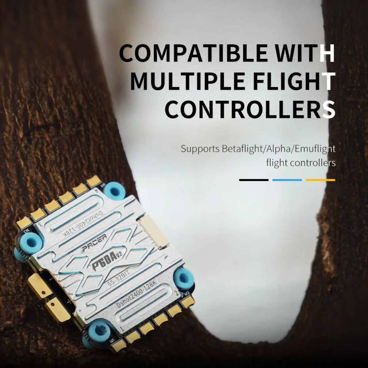 T-MOTOR P60A V2 4IN1 ESC 6S installé sur un drone FPV avec câblage visible