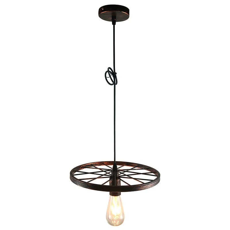 

LED Industrial Style Pendant Light with Black Iron Wheel-Like Retro Ceiling Lamp Hanging Lights Lighting Home Indoor Decors