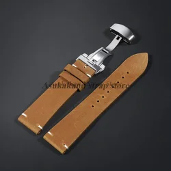 Vintage Calfskin Leather Watchband with Butterfly Buckle - Multiple Sizes Available - 22mm (Light Brown)