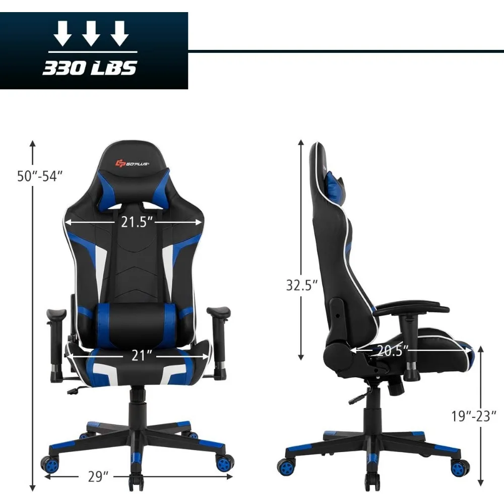 Gaming Chair, Massage Office Chair Computer Gaming Racing Chair, High Back PU Leather Adjustable Arms Headrest Ergonomic Reclin 3