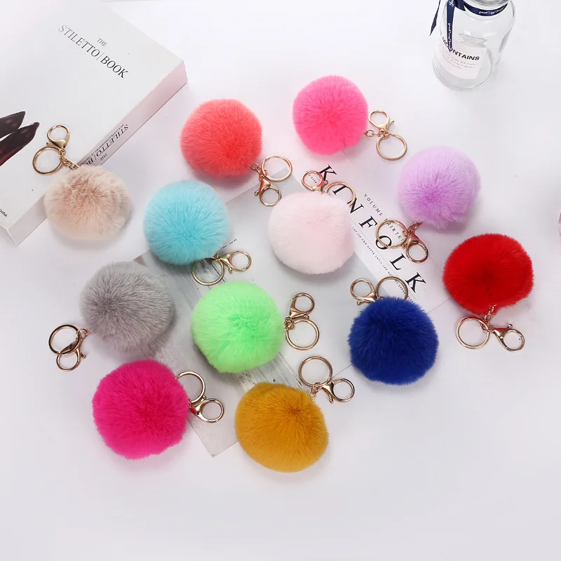 

8CM Artificial Rabbit Fur Plush Key Chain Fluffy Fur Ball Pom Pom Keychain Car Bag Keychain Key Ring Pendant Jewelry Party Gift