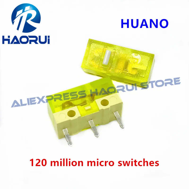 10Pcs HUANO 투명 녹색 노란색 보라색 마이크로 스위치 90/100/120 백만 클릭 수명 컴퓨터 마우스 마이크로 스위치 버튼