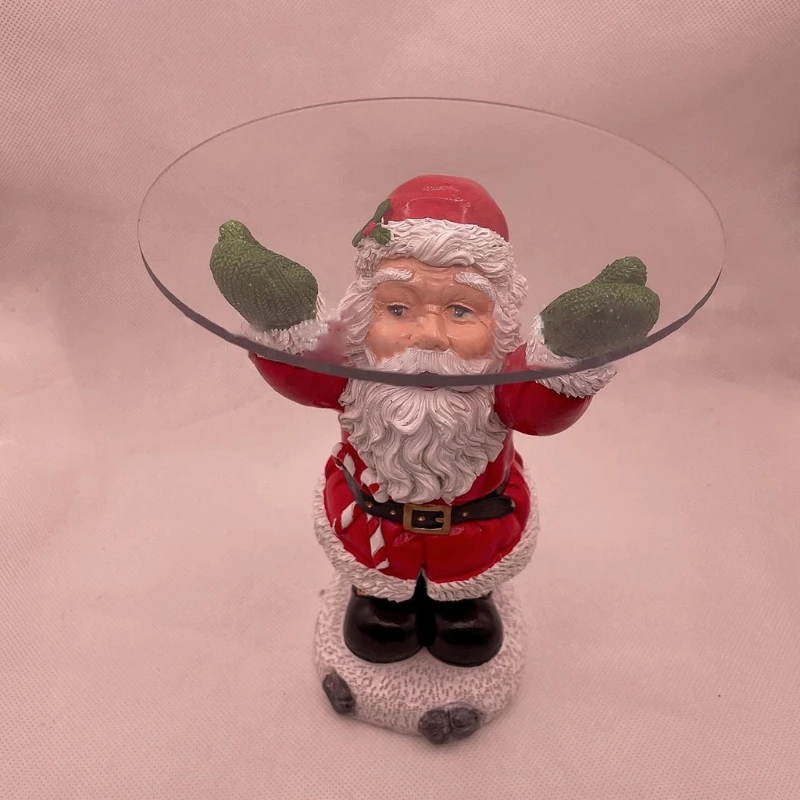Christmas Santa Claus Statues Holding Snack Tray Resin Sculpture