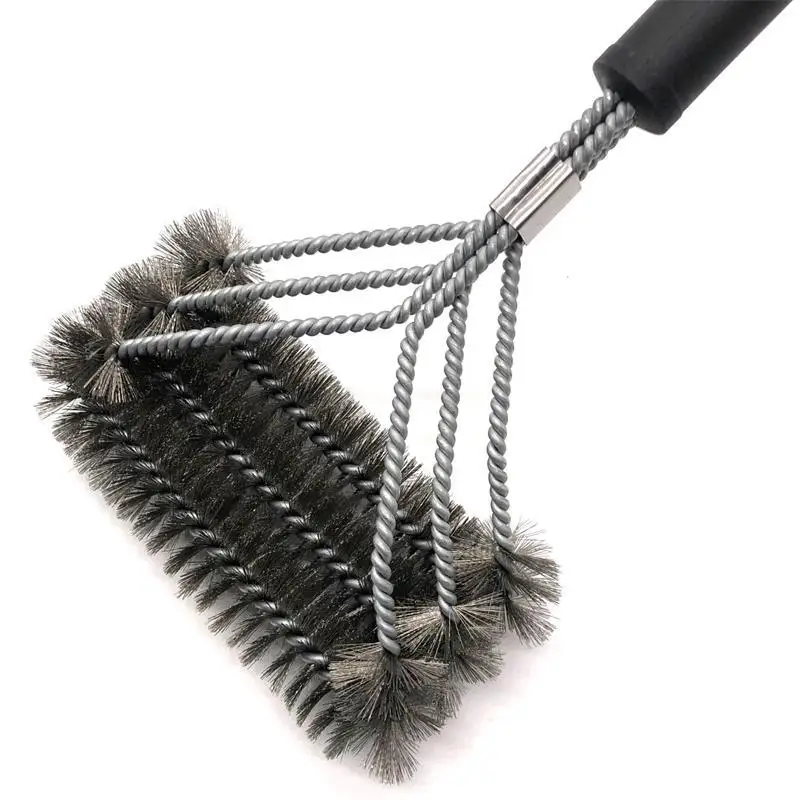 Stainless Steel Grill Brush Grill Cleaning Tool Household Barbecue Three Layers Steel Wire Cleaning Brush BBQ Outdoor Tool