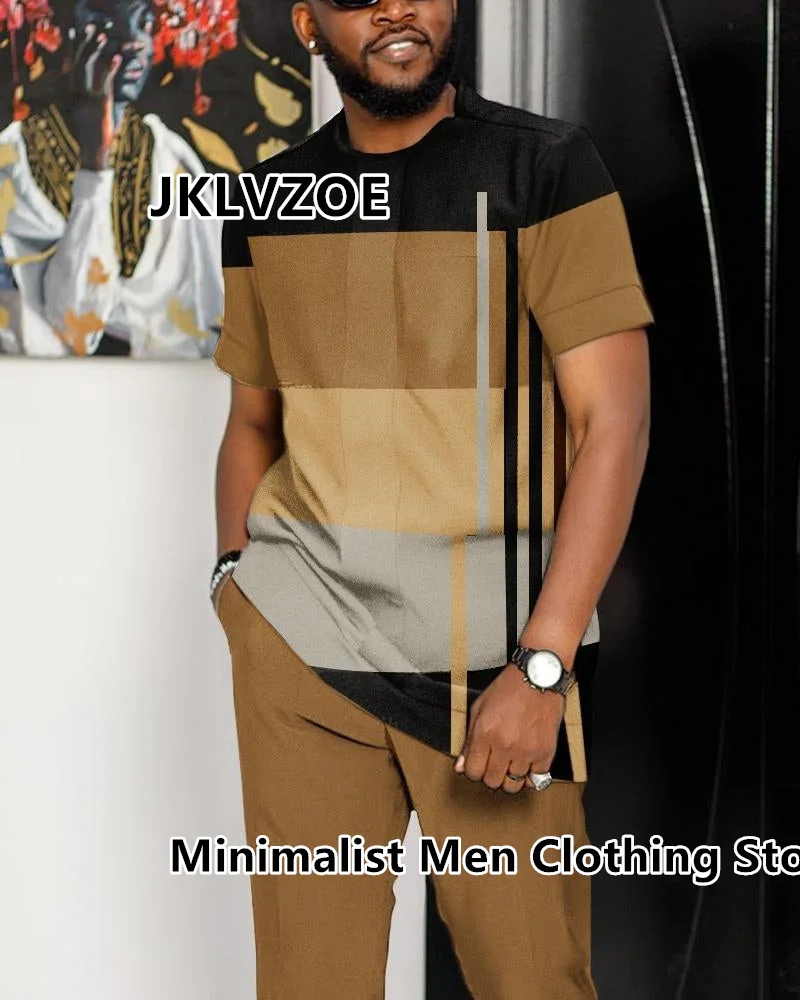 Summer Men Tracksuit Jogging Outfits 3D Print Trend Vintage T-Shirt Street Fashion Sports Long Pants 2 Piece Sets Men's Clothes