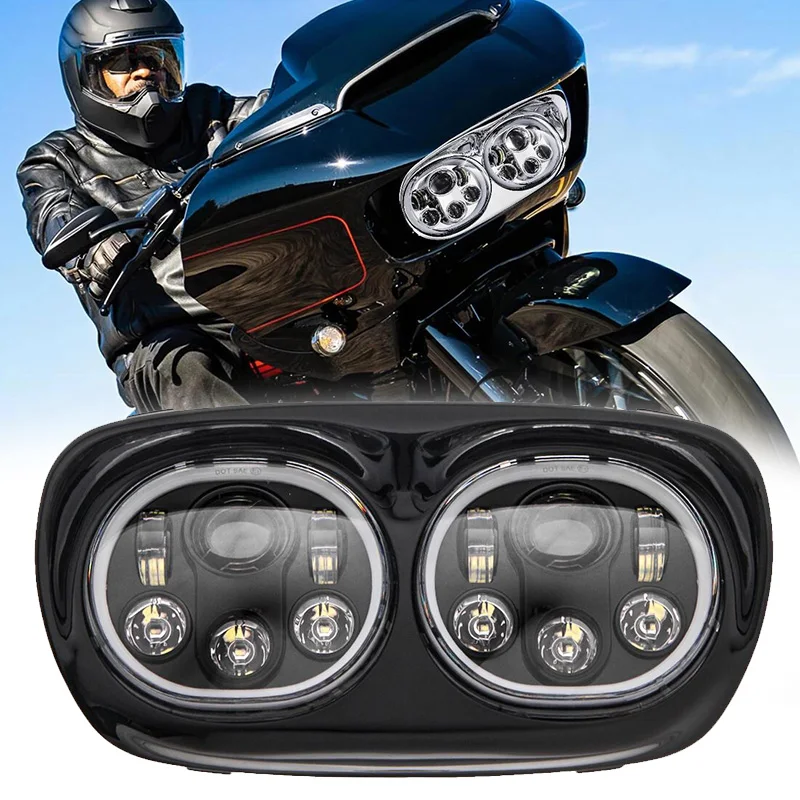 

Передняя фара для мотоцикла с диагональю 5,75 дюйма, двойной проектор, с ангельским глазом, дальний/ближний свет для Harley Davidson Road Glide 2004-2013 FLTR