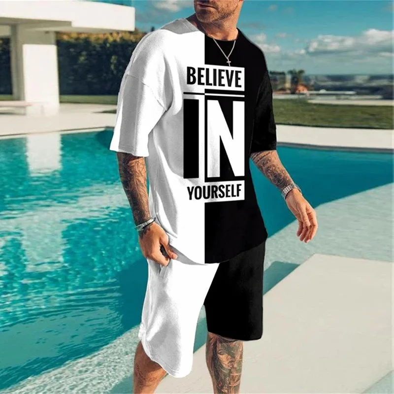 Believe In Yourself Letter 3D Print T-Shirts Shorts Sets Men\'s Tracksuits Short Sleeve T Shirt Pants Set Man Kids Suits Clothing