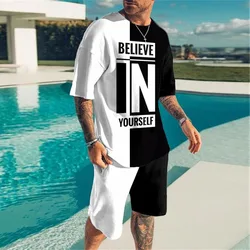 Believe In Yourself Letter 3D Print T-Shirts Shorts Sets Men's Tracksuits Short Sleeve T Shirt Pants Set Man Kids Suits Clothing