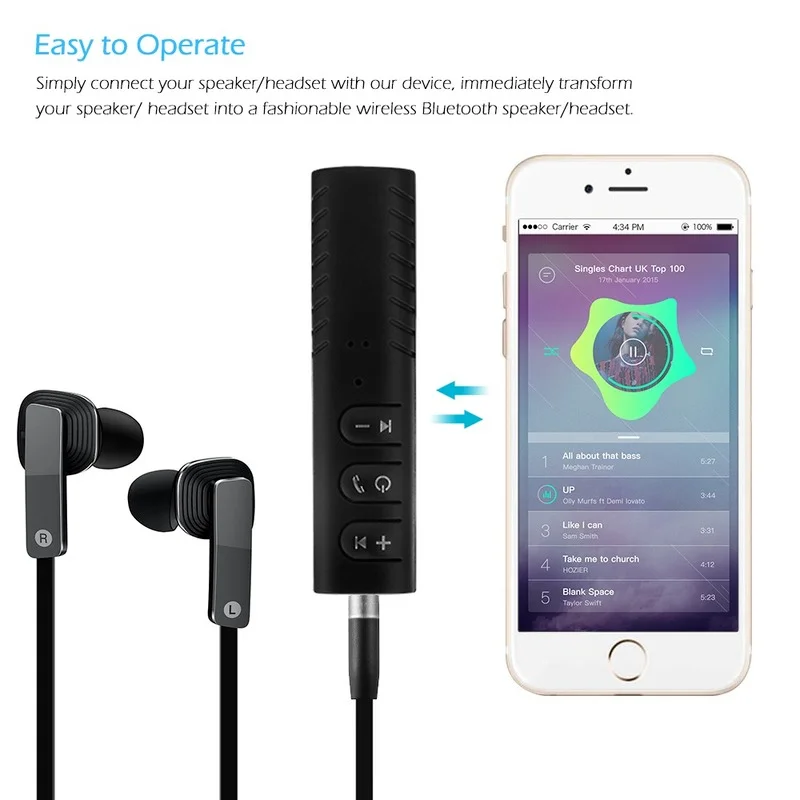 3.5mm Jack Bluetooth-Compatible Audio Receiver AUX Car Wireless Audio Transmitter Mobile Phone BT Speaker Adapter Handsfree