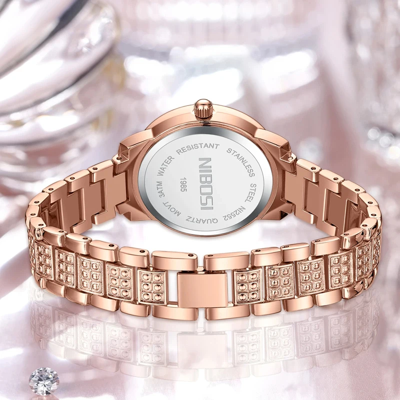 NIBOSI Brand New Luxury Diamond Quartz Watch for Women Fashion Rose Gold Bracelet Stainless Steel Women Watches Relogio Feminino