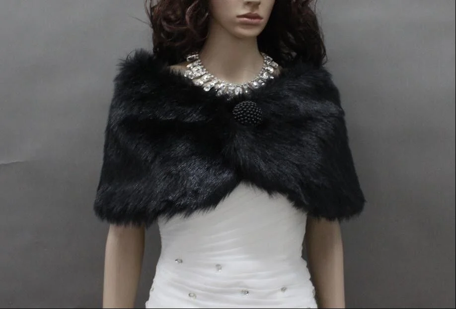 New Faux Fur Shawl Pearl White Ivory Black Wedding Wrap Bridal Shrug Coat