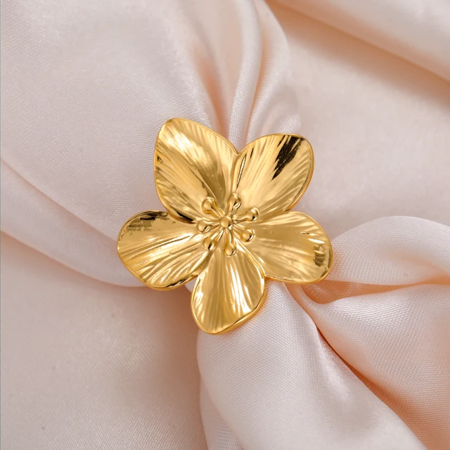Grands anneaux à fleurs en métal en acier inoxydable pour femmes, plaqué or, Vintage, ouvert, mode élégante, étanche, bijoux de doigt, cadeaux