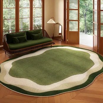 Green Living Room Rug Irregular Short Velvet Non-slip Floor Mat Bedroom Bedside Carpet Floral Retro Home Decor Teppich Alfombra