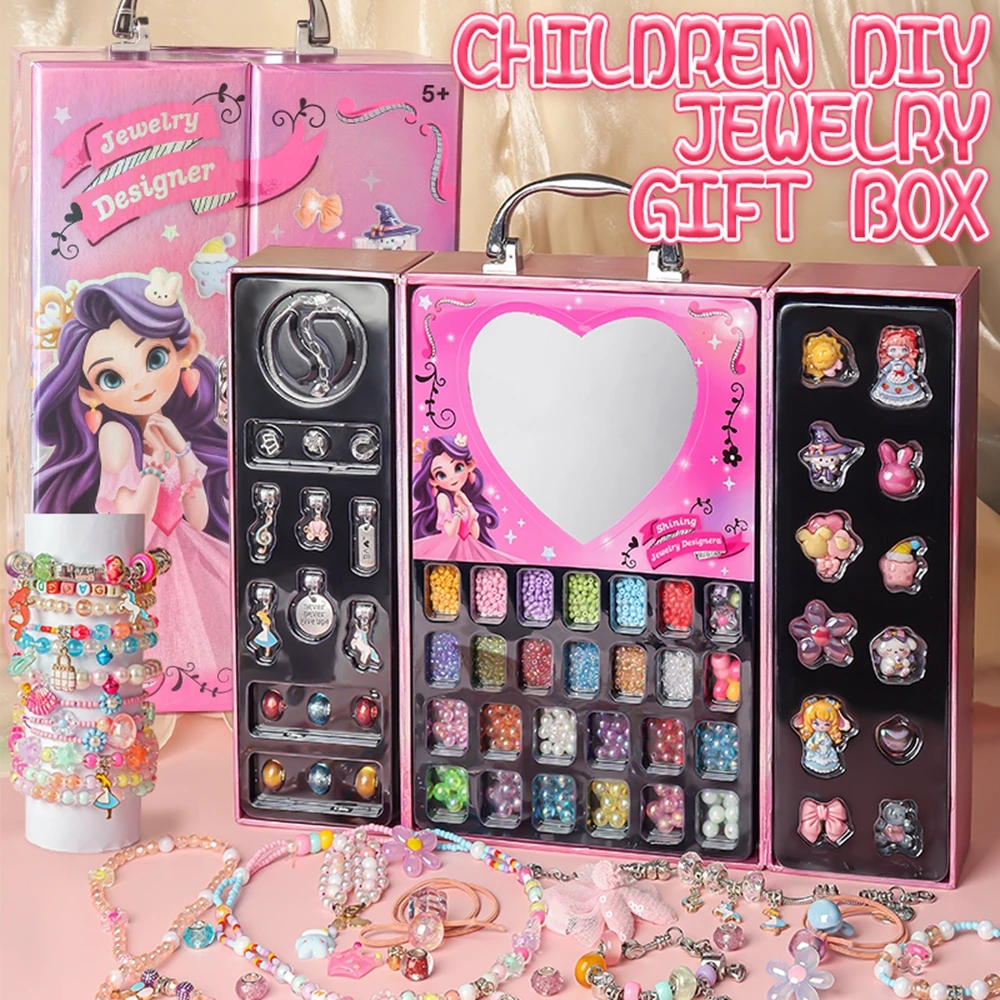 Girls DIY Jewelry Bracelet Making Kit 2100pcs Beads Charms Gift Box for Children's Hair Accessories Storage Box Kids Best Gifts