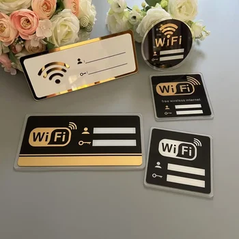 Adesivi murali con specchio per cartello WIFI Conto di scrittura a mano riscrivibile in acrilico 3D e password per la decorazione della segnaletica delle negozi pubblici 1