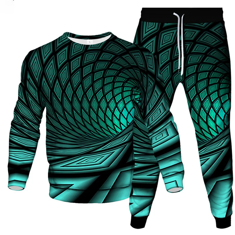 Colorful Tie Dye Vortex 3D Print Men's Sportswear Set New Long-Sleeved T Shirt Pants 2-Piece Set Oversized Pullover Men Clothing 3