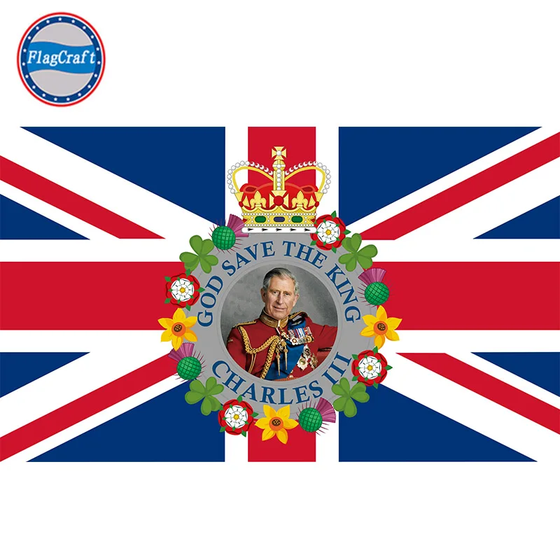 

Custom Flag God Save The King Charles III UK For Home Decoration 100D Polyester Printing From Both Sides Back to Back