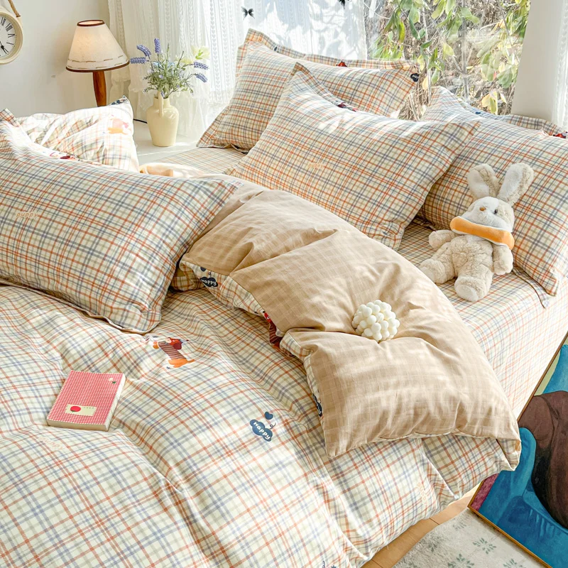 100 % Cotton Duvet Cover Set Bedding Set Striped Cute Dog Design Duvet Cover Pillowsham Comfort Breathable Fade Resistant 3