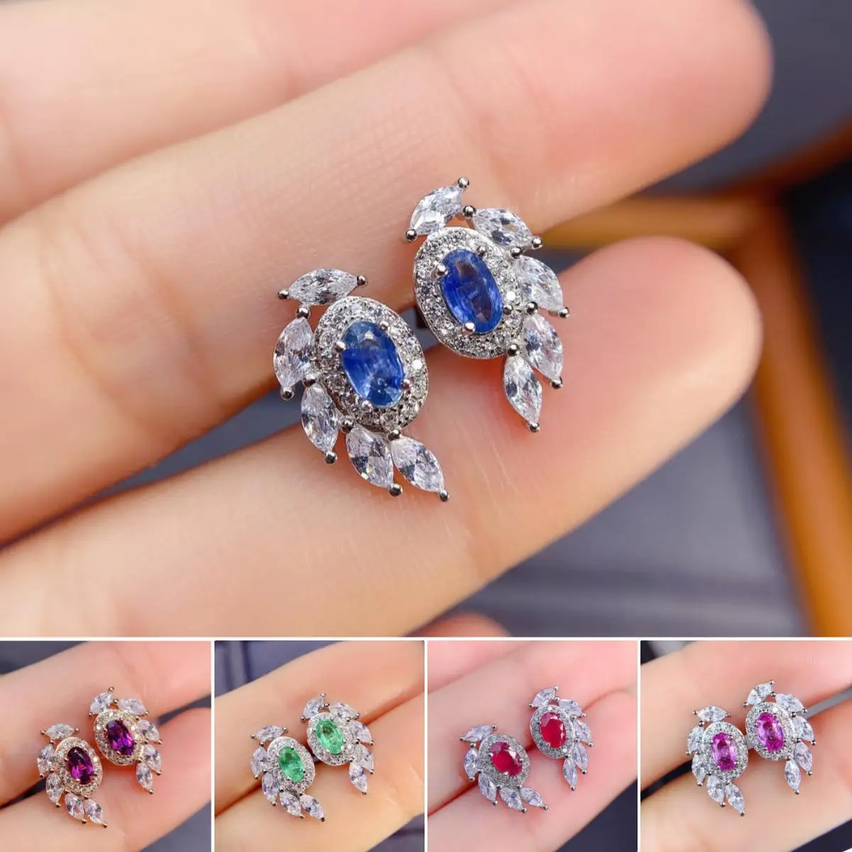 

Natural Pink Tourmaline/Ruby/Emerald/Garnet/Sapphire Earrings S925 Sterling Silver Fine Fashion Jewelry For Women Mail Free FS