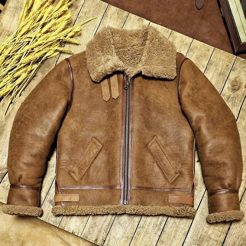 men leather jacket women leather jacket real fur coat vintage air force winter leather jacket natural wool cloth 100% shearling
