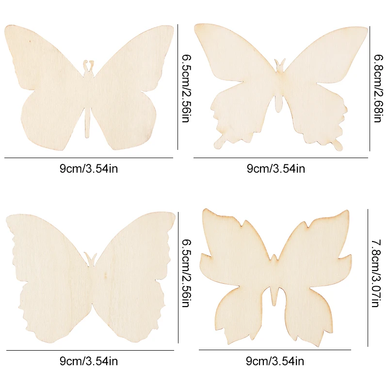 10pcs Unfinished Wooden Butterfly Blank Slice Kids Painting Toy Easter Home Decoration Wedding Birthday Party Gift DIY Crafts