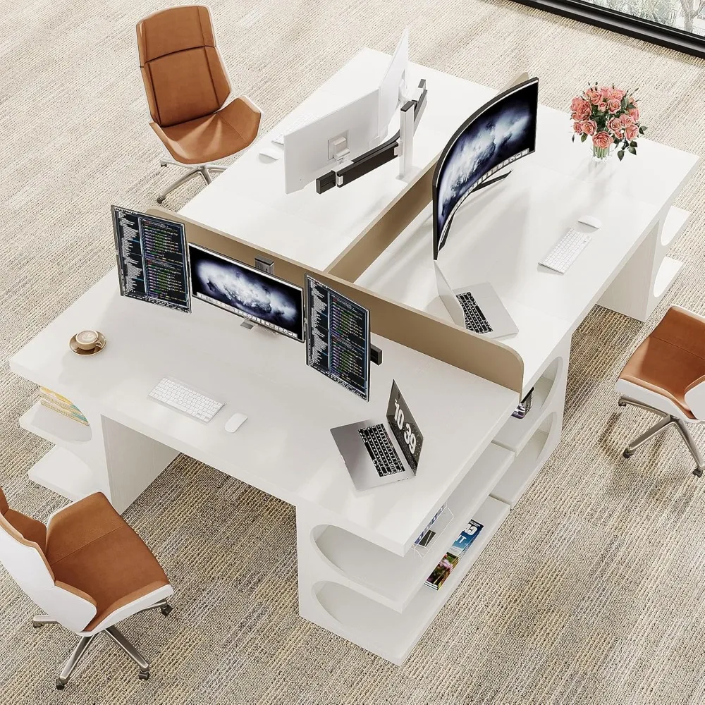 Executive Office Desk 62",Large Computer Desks with Storage Shelves,Writing Desk Study Table,Workstation Desk Business Furniture 4