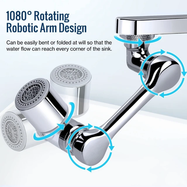 1080° Swivel Faucet Aerator Splash Dual Mode Kitchen Tap Extend Water Nozzle Faucet 22/24mm Adaptor Faucet Bubbler Robotic Arm 2