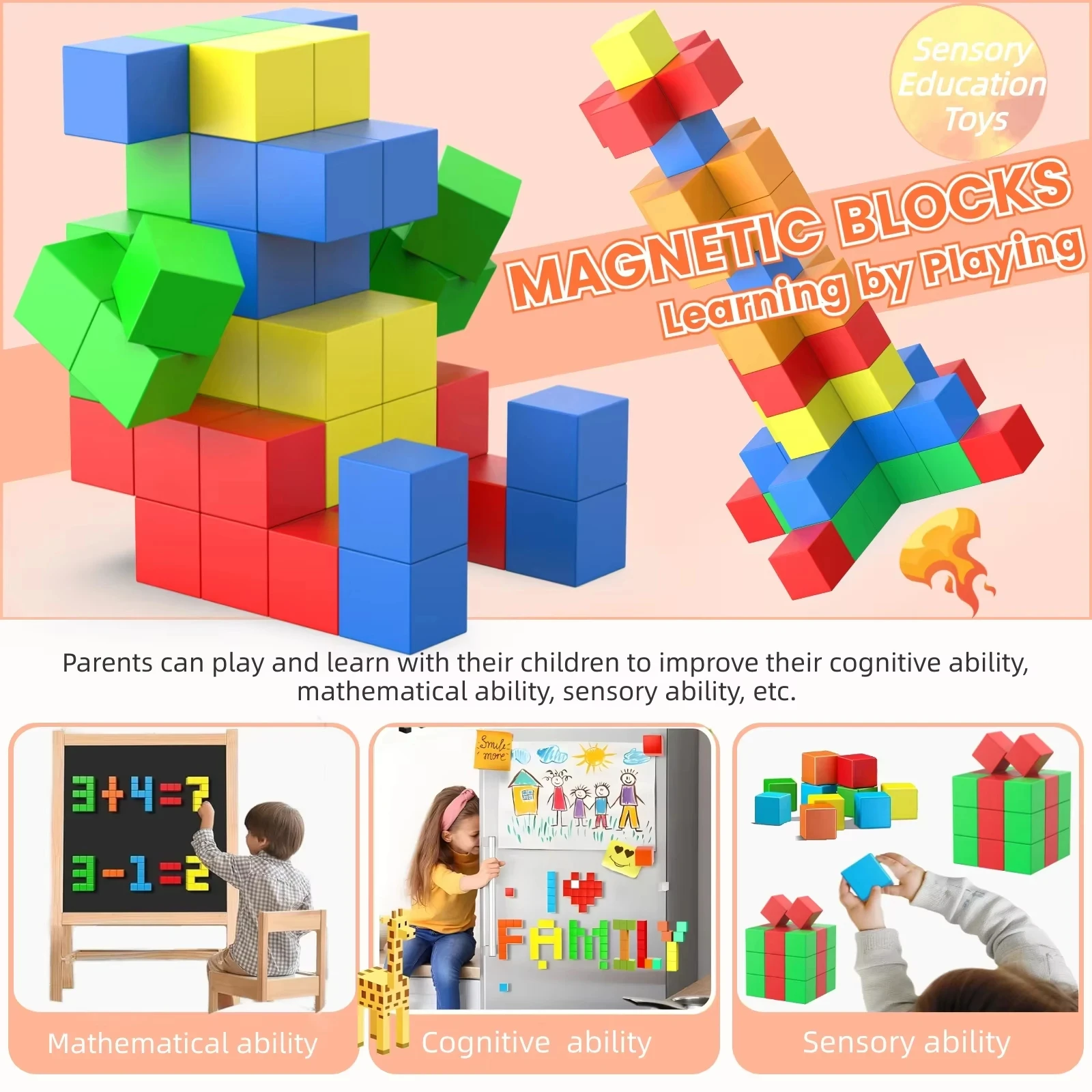 Magnetic STEM Building Blocks Kids Ages 3+ Safe Educational Toys Boost Brain Development Creativity & Problem-Solving magnetic building blocks,magnetic assembly toy,magnetic alphabet toys