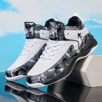 ZERJER Camo Print High-Top Basketball Sneakers, Breathable Mesh Cushioned Shoes, Anti-Slip Durable Footwear for Students & Outdo 1