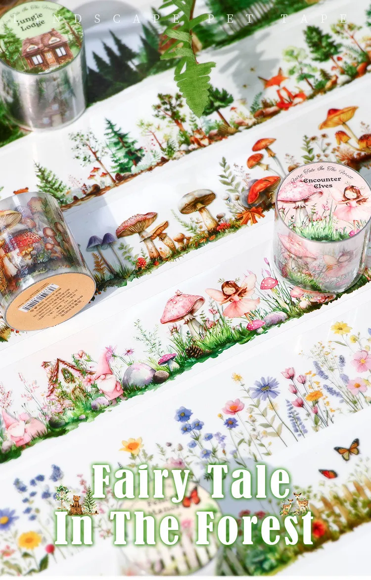 Journamm 40mm*2m PET Tape Flowers Mushroom Stickers Decor Junk Journal DIY Scrapbooking School Supplies Collage Stationery Tapes 6