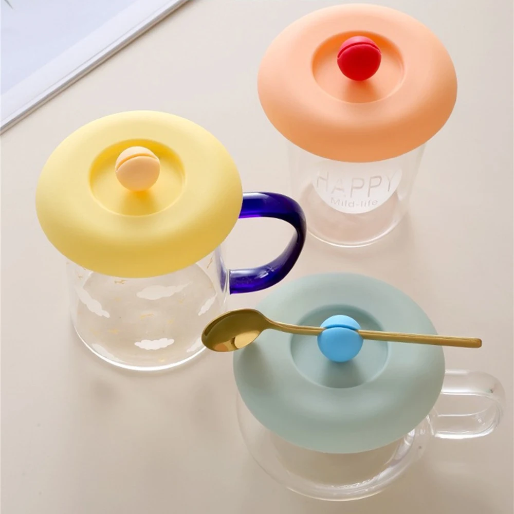 Food Grade Silicone Cup Lid Spoon Rest Household Sealed Leak-Proof Tea Coffee Mug Cups Cover Cute Drinking Accessories 텀블러 뚜껑
