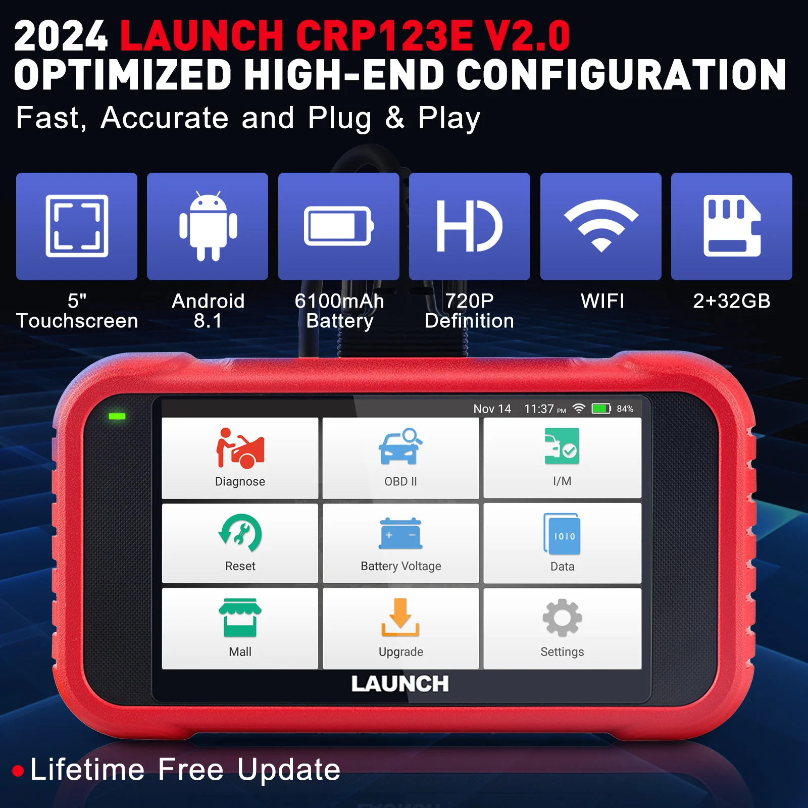 LAUNCH CRP123E V2.0 OBD2 Scanner ABS SRS Code Reader Check Engine Car  Diagnostic