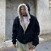 American Fashion Solid Color Fur Collar Cotton Hooded Jacket Men Autumn Winter Street Loose Velvet Thickened Casual Jacket 1