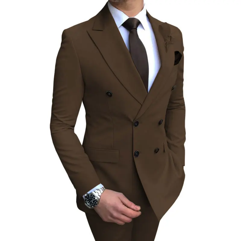 

Blazer Men Suit Double Breasted Peaked Lapel Tuxedo Slim Fit Regular Coat Pants Two Piece Spring Summer Jacket Wedding Outfit