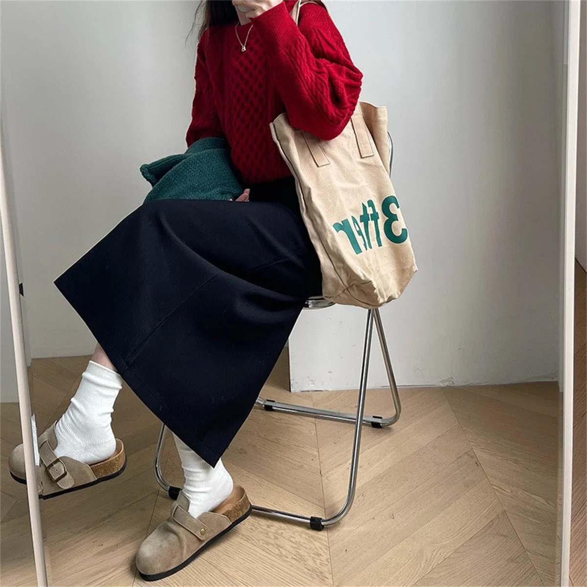 Chic Fashion Gray Black Sweater Coat Skirts Elegant Long Skirts Autumn Winter High Waist Midi Skirt Fashion New In Women Skirts